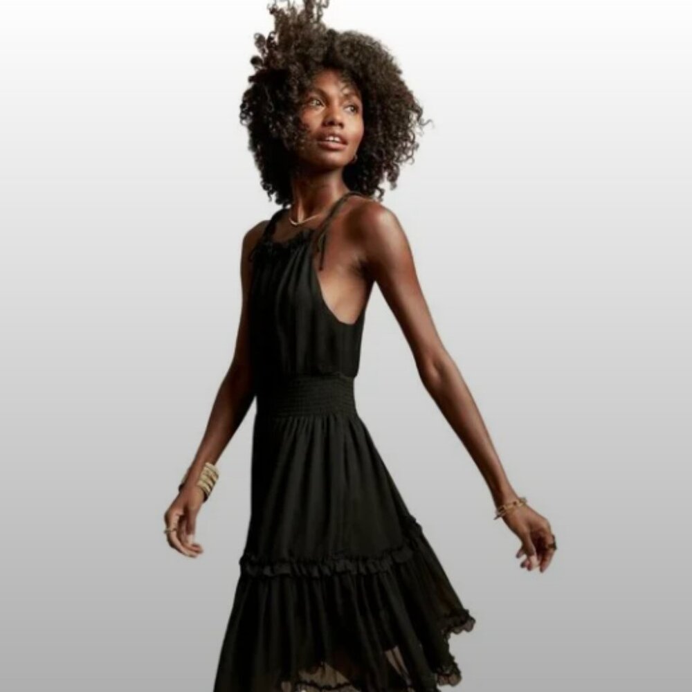NWT Banana Republic SEXY Black Tier Maxi Halter Dress Size Large
